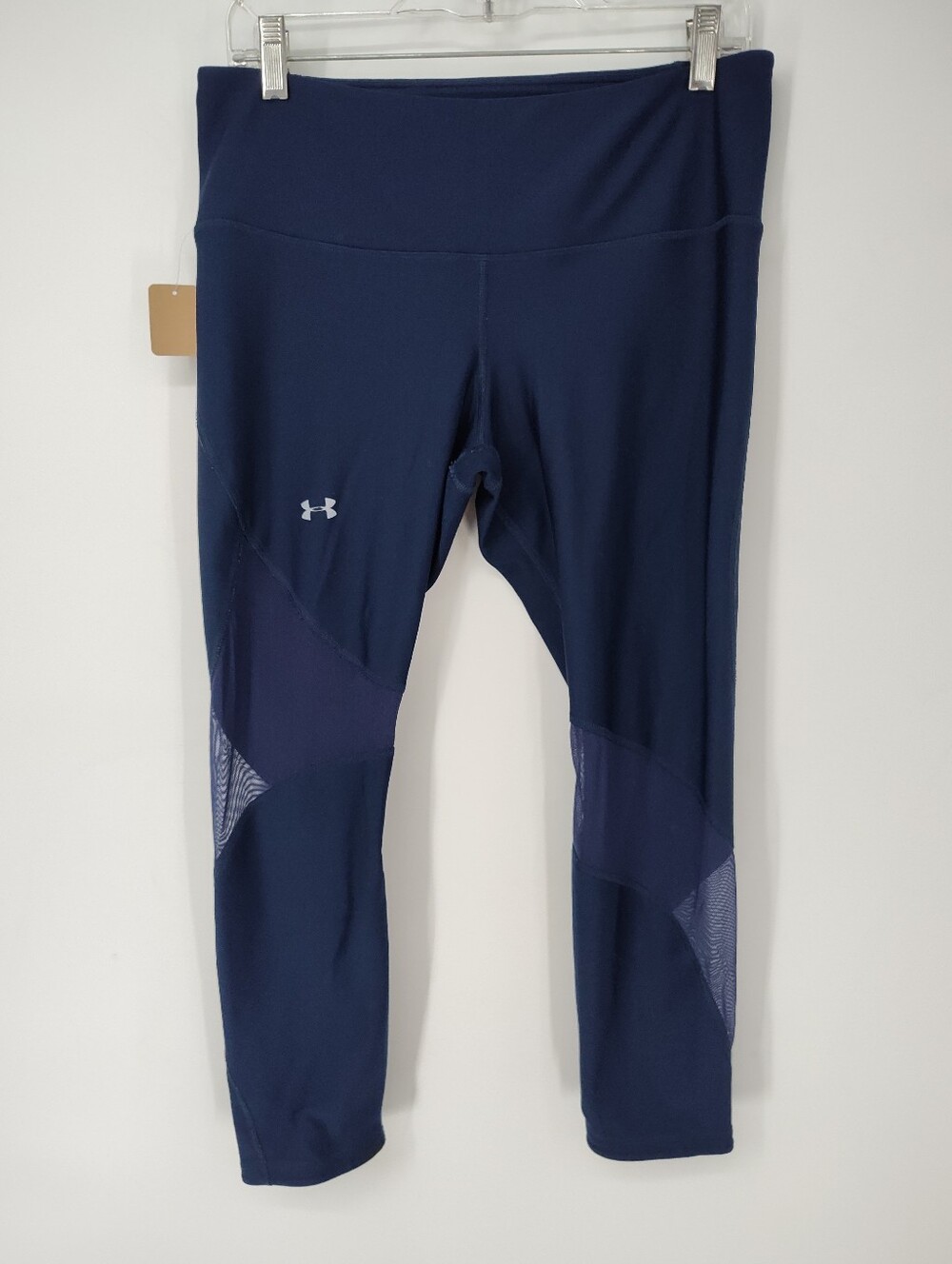 Under Armour Project Rock Navy Compression Leggings with Mesh Insets Women's Lg